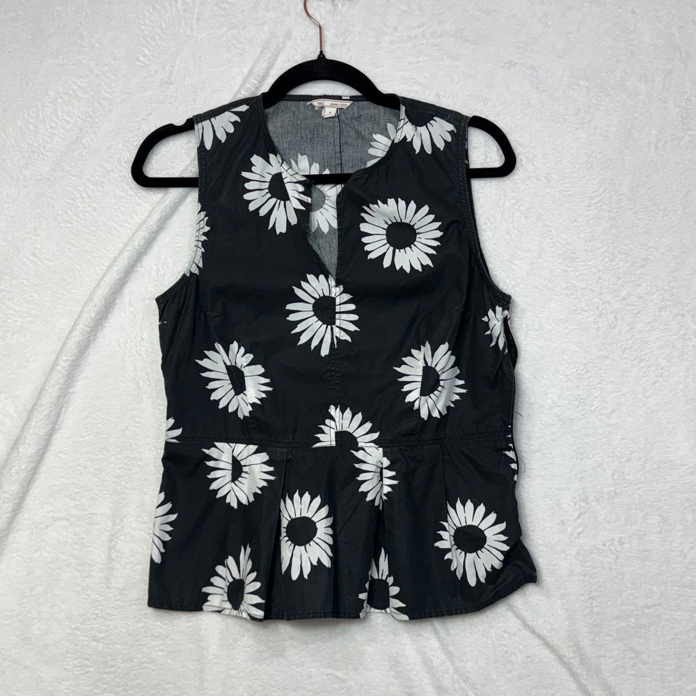 Gap 8 Peplum Top Black White Daisy Floral Print Sleeveless Cotton Boho Summer